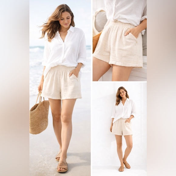 aerie Pants - Aerie Pool To Party Gauze Shorts Cream High Waisted Boho Coastal Beach Linen, S